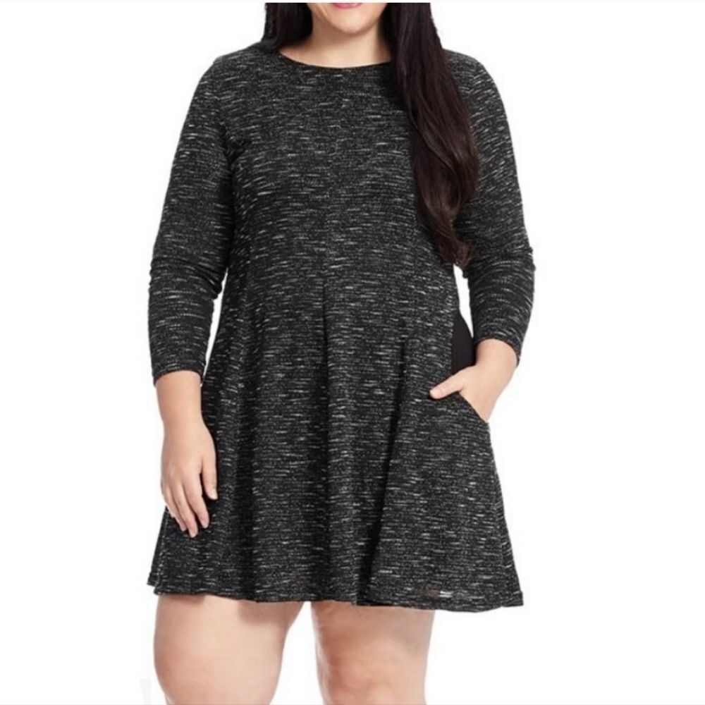 Hutch Skater Dress Long Sleeve Pockets Black White 1X